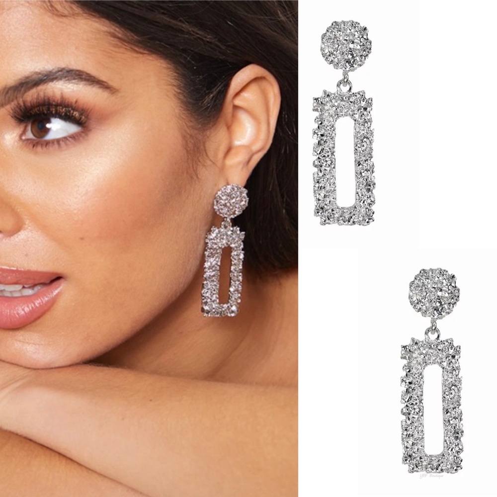 New Silver Textured Post Statement Geometric Drop Dangle Earrings